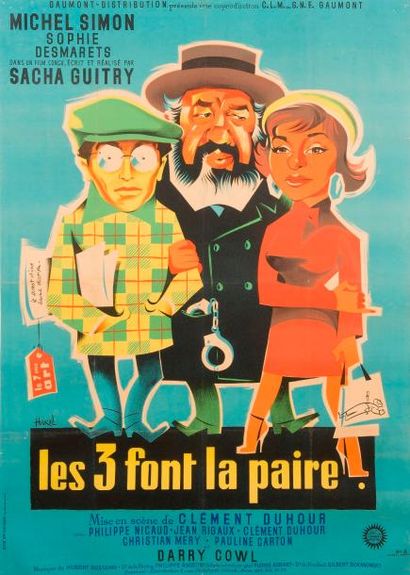 null Clément HUREL (1927-208) Affiche pour le film Les 3 font la paire, 1957 Impr...