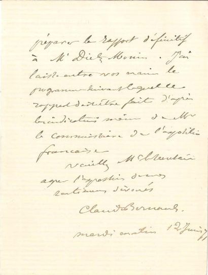 Claude BERNARD LAS, 12 juin 1871, à un Secrétaire ;...