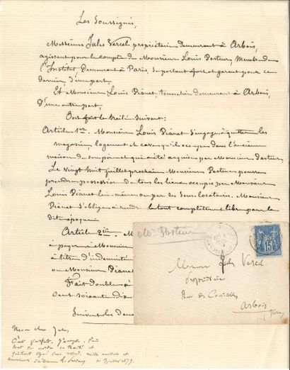 null Louis PASTEUR PS avec 5 lignes autographes, 3 juillet 1879, à Jules Vercel ;...