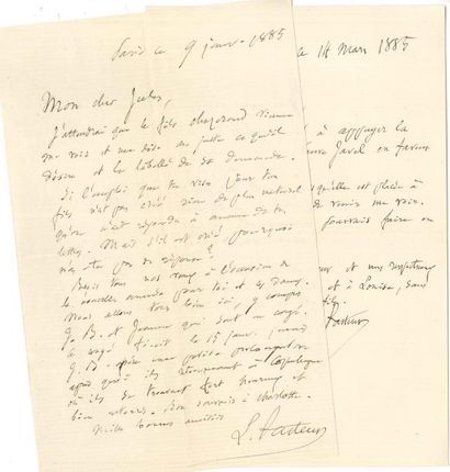 null Louis PASTEUR 2 LAS, Paris janvier-mars 1885, à Jules Vercel à Arbois ; 1 page...