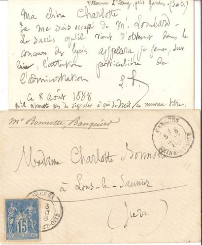 null Louis PASTEUR 2 LAS, 1885-1888, à Mme Edmond Bonnotte (née Charlotte Vercel)...