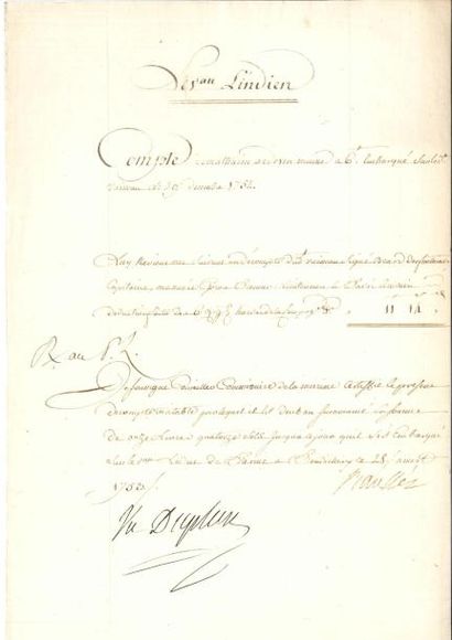 null Joseph-François DUPLEIX PS avec un mot autographe « Vu Dupleix », Pondichéry...