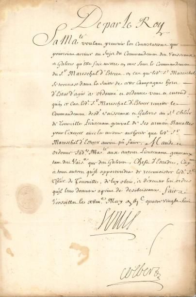 null LOUIS XIV PS (secrétaire), Versailles 18 mai 1688 ; contresignée par son secrétaire...
