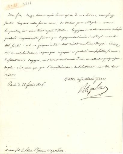 null NAPOLÉON Ier LS « Napoleon », Paris 28 février 1806, « à mon fils le Prince...