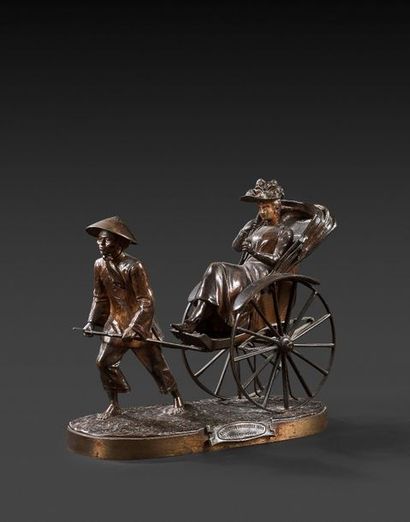 null Édouard Drouot (1859-1945)
Le Pousse-pousse
Vers 1889
Bronze à patine brune...
