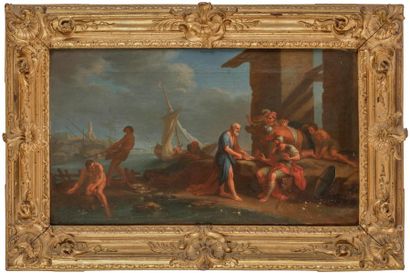 null Attribué à Adrien MANGLARD 
(Lyon 1695 - Rome 1760)
Le retour de la pêche
Sur...