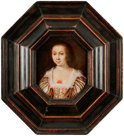 null École FLAMANDE vers 1630
Portrait de jeune fille en buste
Panneau ovale
12 x...