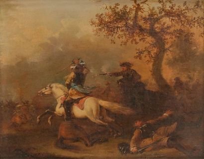 null August QUERFURT 
(Wolfenbütten 1696 - Vienne 1761)
Choc de cavalerie 
Toile...