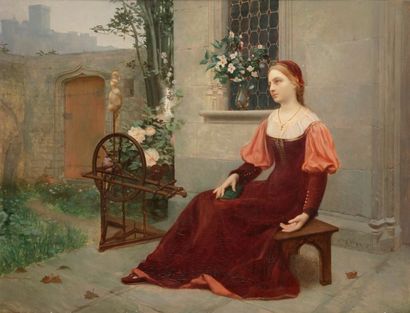 null Auguste RAYNAUD 
(Lyon 1854 ou 1855 - 1937)
Marguerite au rouet
Sur sa toile...