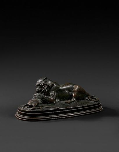 null Antoine-Louis Barye (1796-1835)
Tigre dévorant une gazelle
Bronze à patine brune
Fonte...