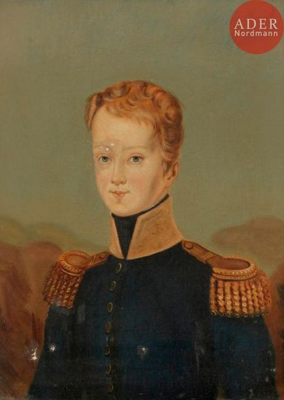 null École française du XIXe siècle. 
Portrait du Comte de Chambord en uniforme 
Huile...