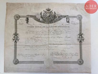 null Deux brevets d’époque Restauration sur vélin : 
- Brevet de chevalier, au nom...