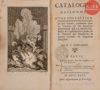 null [BONNIER DE LA MOSSON (Joseph) - LA ROQUE (Chevalier de)] - GERSAINT (Edme-François).
Catalogue...