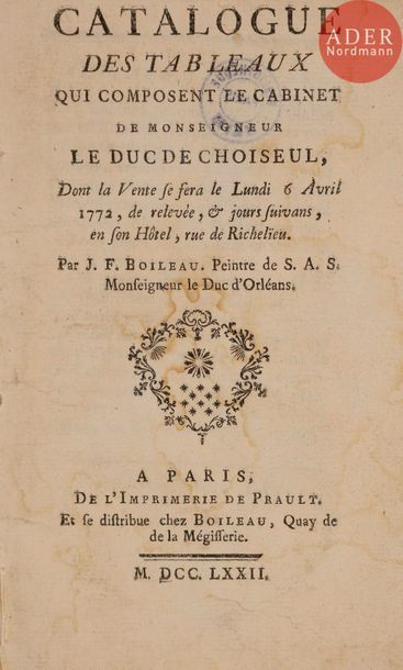null [CHOISEUL (Étienne-François, duc de)].
Catalogue des tableaux qui composent...