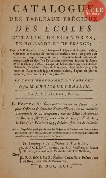 null [CHOISEUL-PRASLIN (Renaud César Louis de)] - PAILLET (Alexandre-Joseph).
Catalogue...