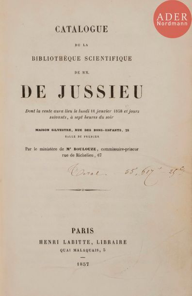 null [JUSSIEU] - LABITTE (Henri).
Catalogue de la bibliothèque de MM. De Jussieu...