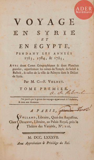 null VOLNEY (Constantin-François de Chassebœuf), comte de).
Voyage en Syrie et en...