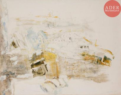 null Albert CHAMINADE (1923-2010)
Composition, 1970
Huile et fusain sur papier contrecollé...