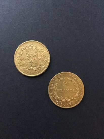 null 2 pièces de 40 Francs en or. - 1 pièce Type Louis XVII. 1818 - 1 pièce Type...