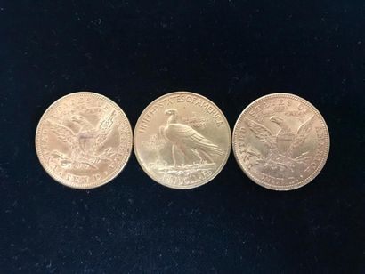 null 3 pièces de 10 Dollars en or. - 2 Type Liberty 1893 et 1898 - 1 Type Tête d...