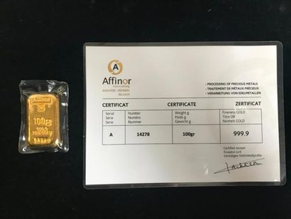 null Lingotin or 100g numéroté 14278 avec certificat.

Frais acheteur : 8% HT