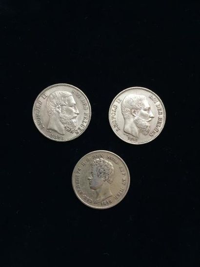 null Lot 3 pièces or. - 2 pièces de 20 Francs belges. Léopold II - 1868 et 1875 -...
