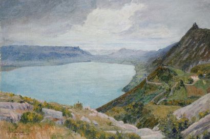 Auguste-Michel COLLE (1872-1949) Le lac du Bourget, Savoie, 1912.Huile sur toile..Signée,...