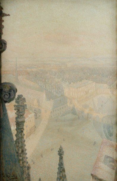 Auguste-Michel COLLE (1872-1949) Vue sur Nancy, 1907.Huile sur toile..Signée et datée...