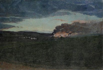 Auguste-Michel COLLE (1872-1949) Incendie de nuit, 1907.Huile sur toile..Signée et...