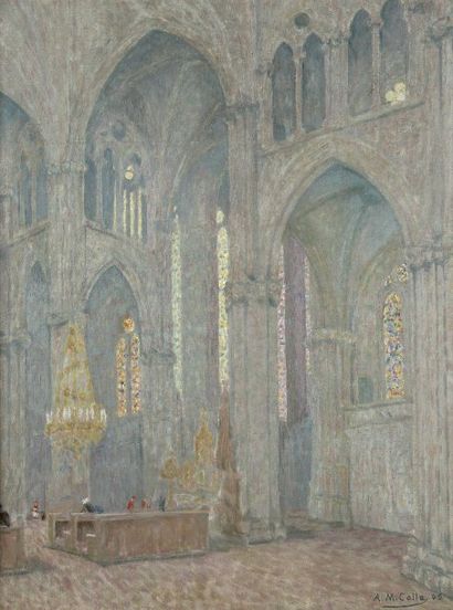 Auguste-Michel COLLE (1872-1949) Intérieur d'église, 1905.Huile sur toile..Signée...