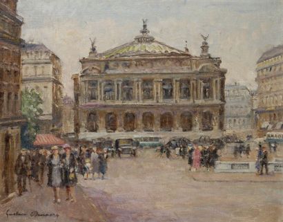 Gustave DENNERY (1863 - ?) Paris, place de l'Opéra.Huile sur toile .Signée en bas...