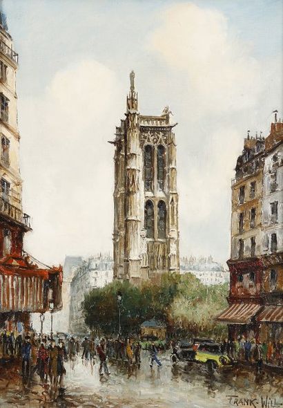 FRANK-WILL (1900-1951) La Tour Saint-Jacques.Huile sur toile..Signée en bas à droite..46...