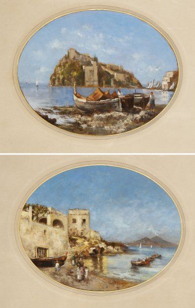 Consalvo CARELLI (1818-1900) Vue du Vésuve - Veduta di Caponi.Deux huiles sur carton..16...