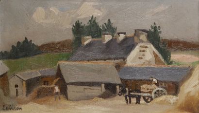Robert LOTIRON (1886-1966) La cour de ferme.Huile sur toile..SIgnée en bas à gauche..27...
