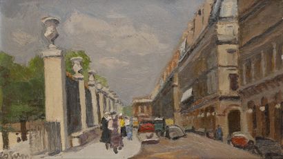 Robert LOTIRON (1886-1966) Rue de Rivoli.Huile sur toile..Signée en bas à gauche..27,5...