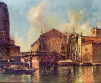 Pierre FRANC-LAMY (1855 - 1919) Vue de Venise.Huile sur panneau d'acajou..Signée,...