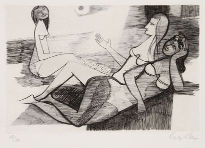 Yves Alix (1890-1969) Baigneuses ou femmes sur la plage. 1952. Eau-forte. 242 x 160....