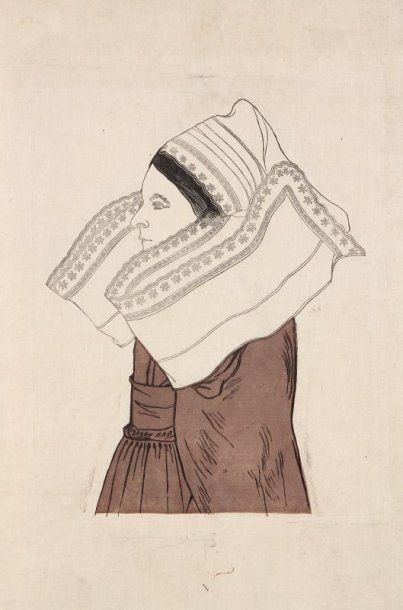 Tony Beltrand (1847-1904) Femme de Saint-Brieuc. Planche pour L'Image, Revue littéraire...