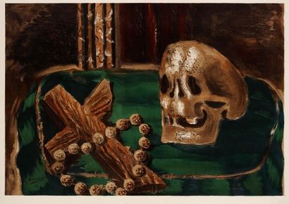 Georges Braque (1882-1963) (d’après) [Nature morte au crâne et au crucifix]. Vers...