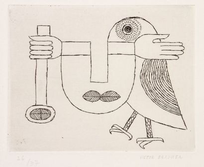 Victor Brauner (1903-1966) [Oiseau-mains-visage]. Eau-forte. 139 x 109. Parfaite...
