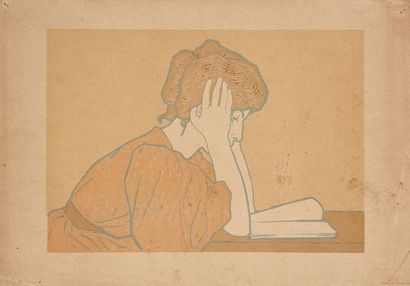 Alexandre Charpentier (1856-1909) Liseuse. Vers 1900. Lithographie et gaufrage. 225...
