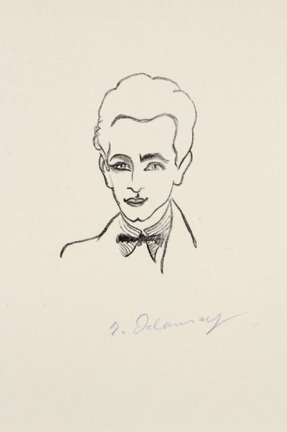Robert Delaunay (1885-1941) [Portrait de Louis Aragon]. (Illustration pour un ouvrage)....