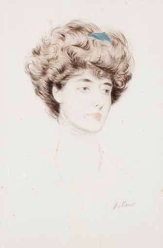 Paul-César Helleu (1859-1927) [Jeune femme, peigne bleu dans les cheveux]. Pointe...