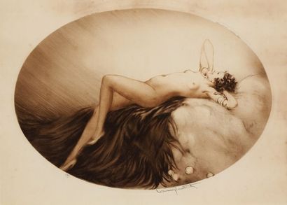 Louis Icart (1888-1950) Eve (nue, allongée). 1928. Pointe sèche et aquatinte. Sujet...