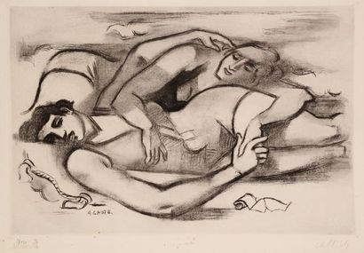 André Lhote (1885-1962) La Plage, deux baigneuses. 1927. Vernis mou et roulette....