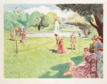 Alexandre Lunois (1863-1916) La Partie de volant, ou Lawn Tennis. 1898. Lithographie....