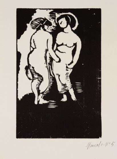 Manolo (Manuel Hugué y Martinez, dit) (1872-1945) [Deux femmes nues en pied]. 1923....