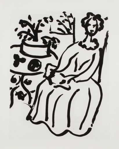 Henri Matisse (1869-1954) Marie-José en robe jaune. 1950. Aquatinte d'après le tableau...