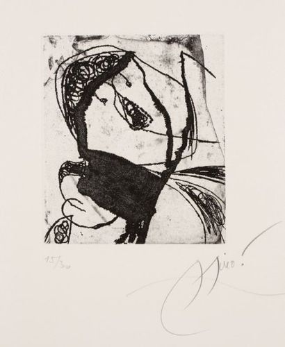Joan Miró (1893-1983) Les Saltimbanques, pl. X. 1975. Eau-forte et aquatinte. 150...