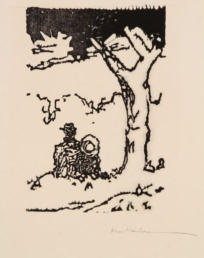 Marc Mouclier (1866-1948) [Homme et enfant assis sous un arbre]. Vers 1895-1900....